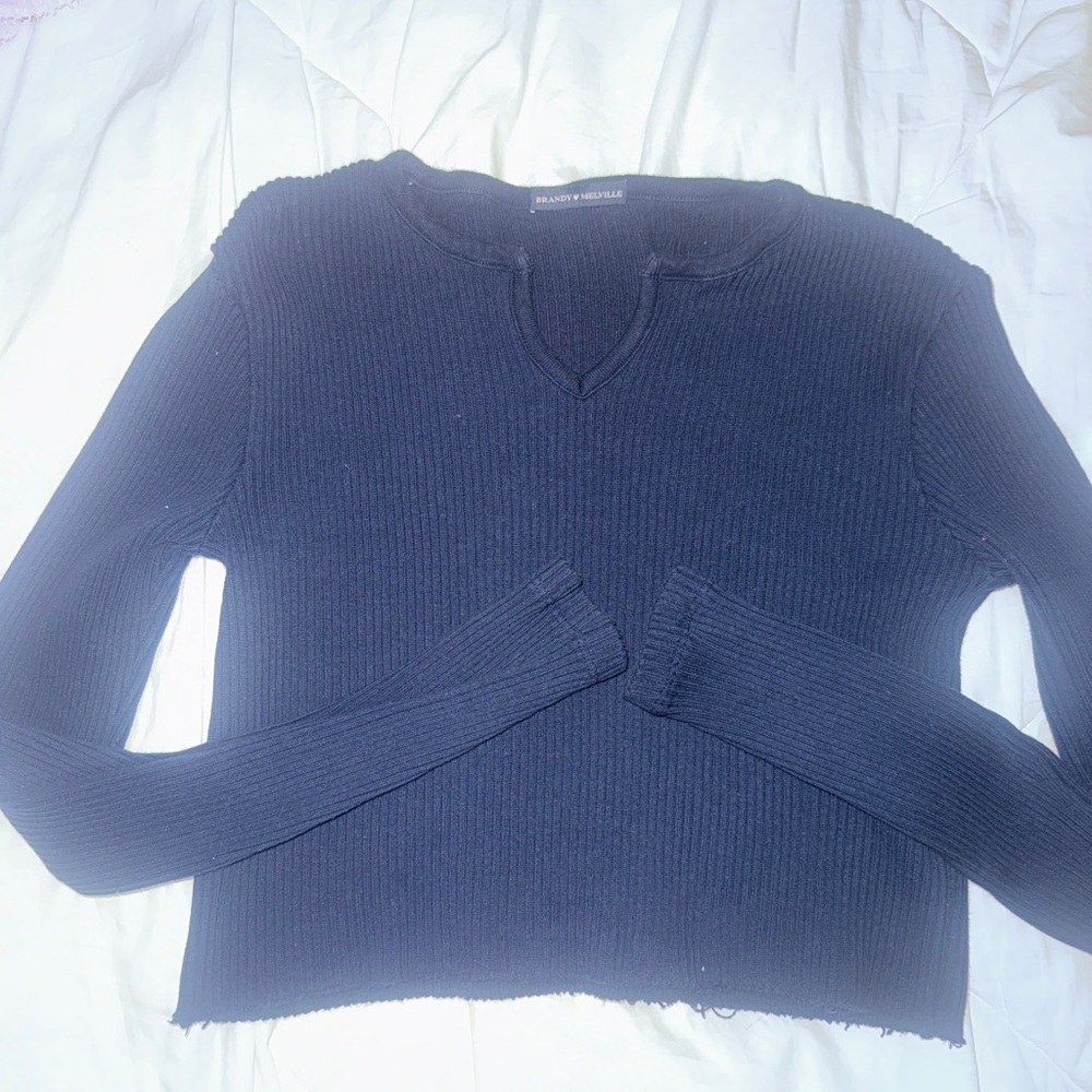 Brandy Melville Dark Blue V-Neck Sweater